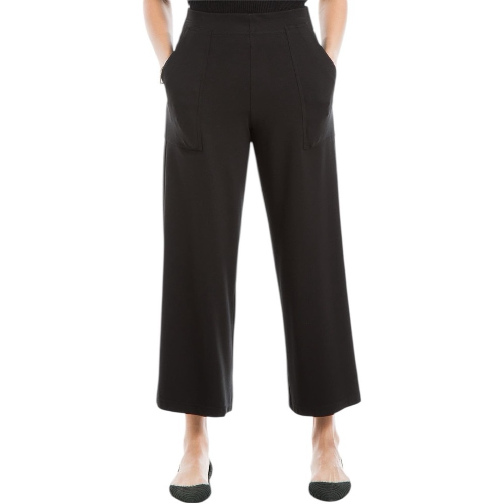 Max Studio Ponte Wide Leg Cropped Pants Black XL Pull On Stretch